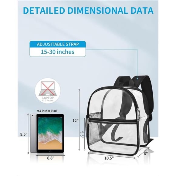 Clear Backpack Stadium Approved 12×6×12,Clear StadiumBag for Concert Sport Event - Picture 2 of 6